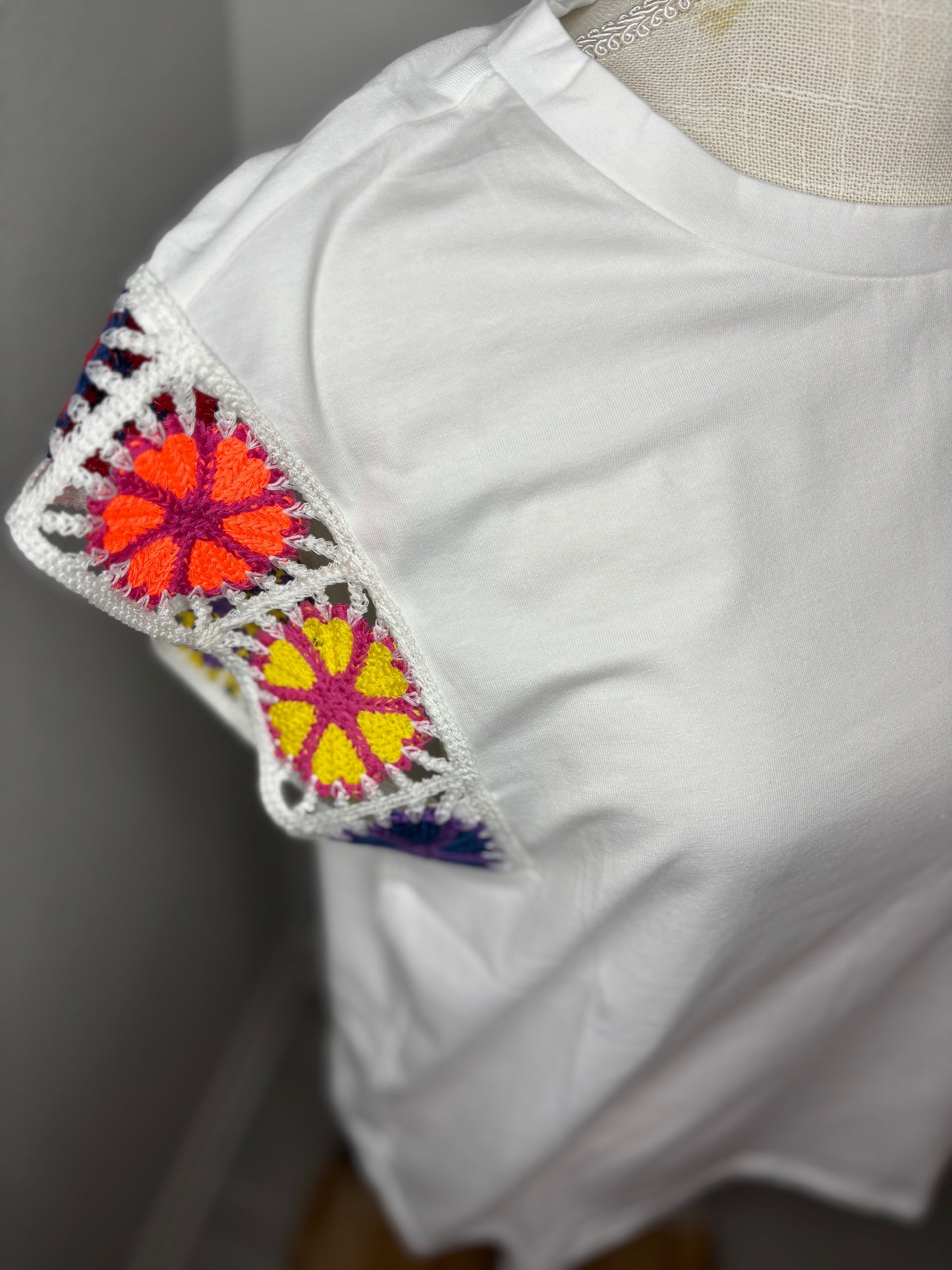 "A Bouquet Of Flowers" White Crotchet Top