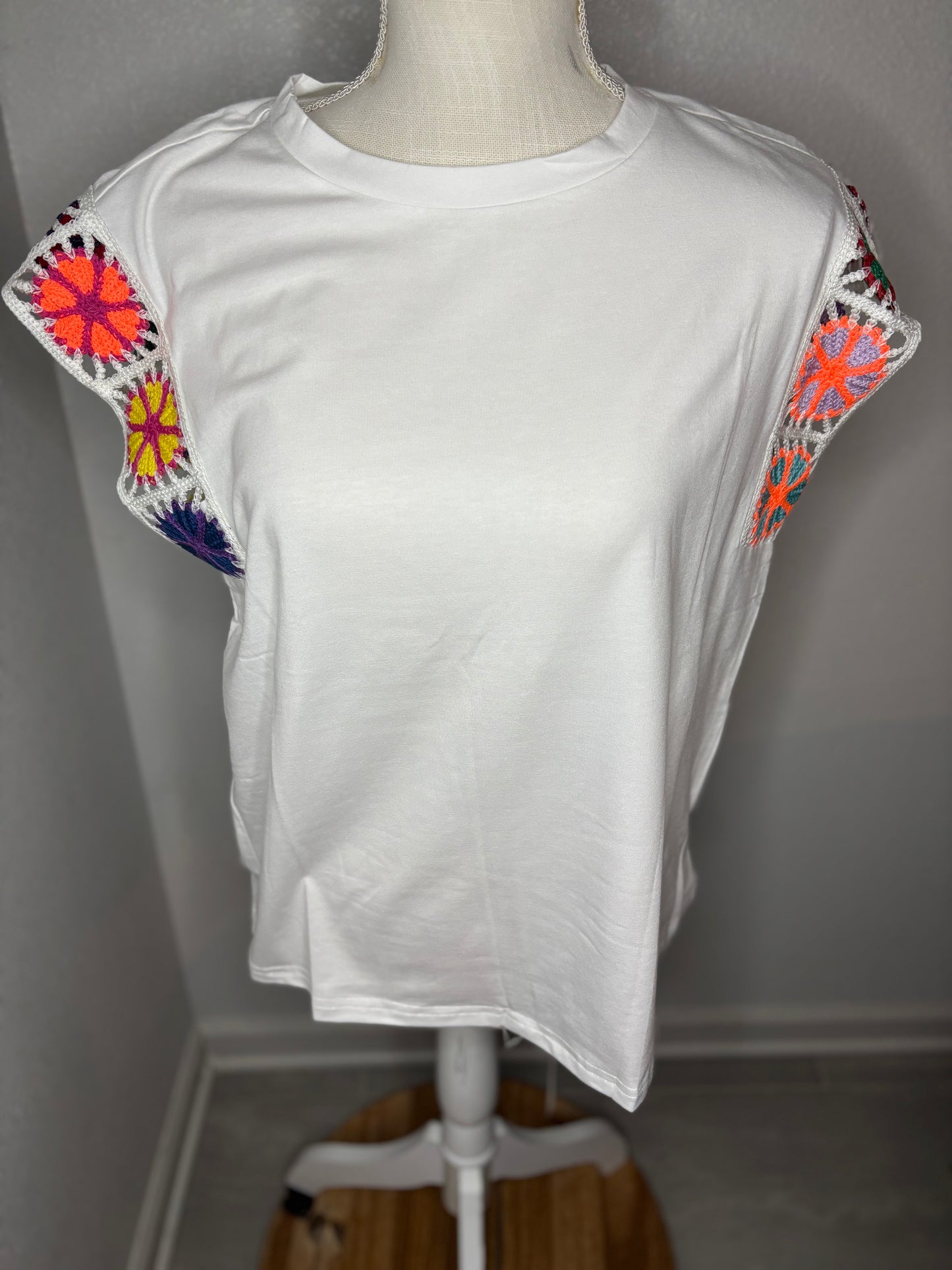 "A Bouquet Of Flowers" White Crotchet Top