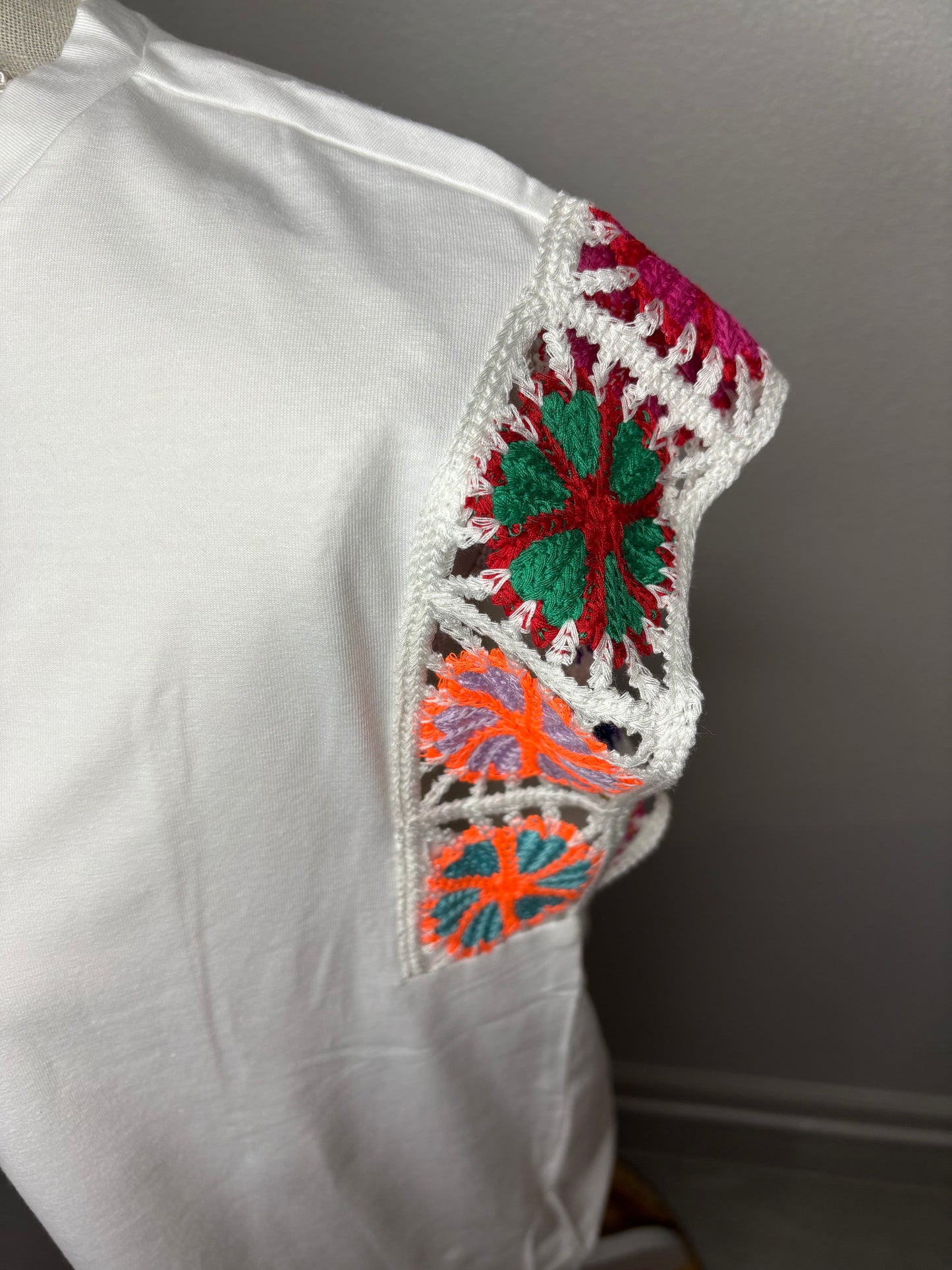 "A Bouquet Of Flowers" White Crotchet Top