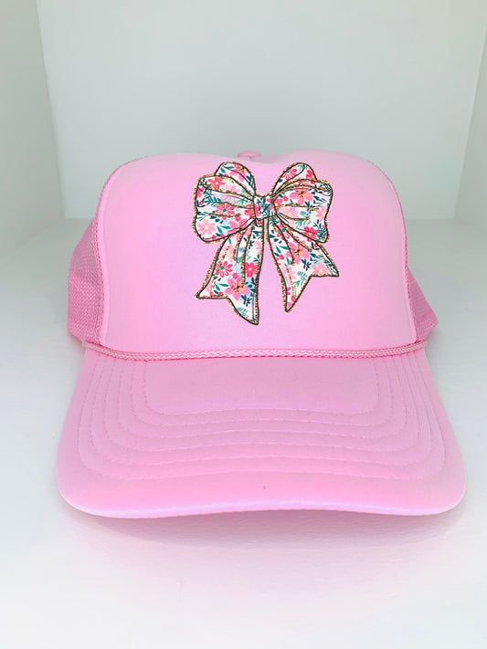 Pink Blossom Bow Foam Trucker Hat