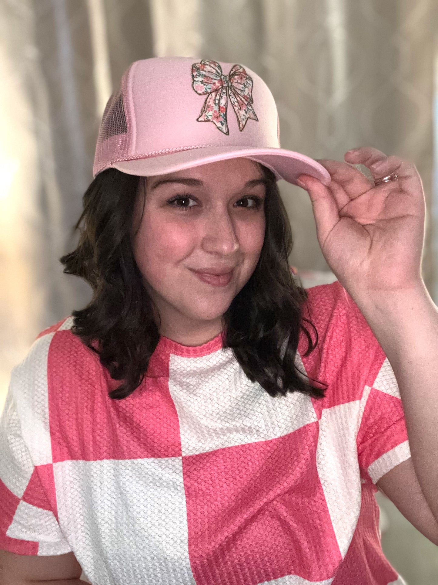Pink Blossom Bow Foam Trucker Hat